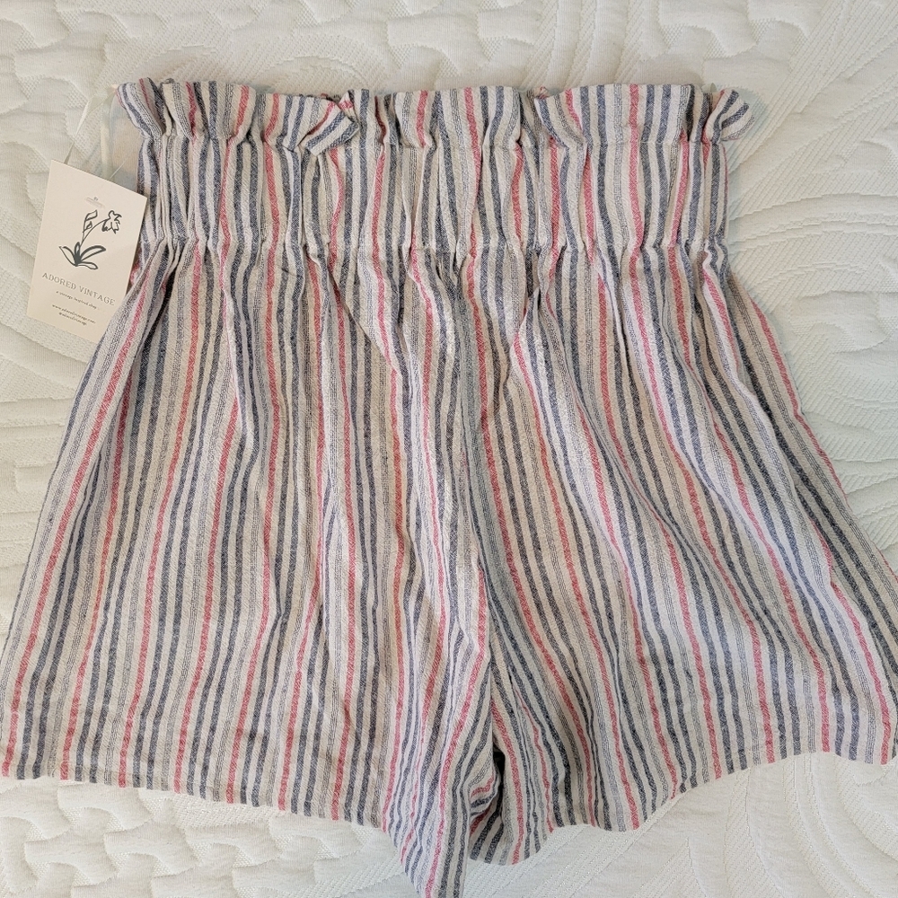 NWT Mable 100% Cotton Pull On Paperbag Waist Striped Cabana Shorts Beach Small